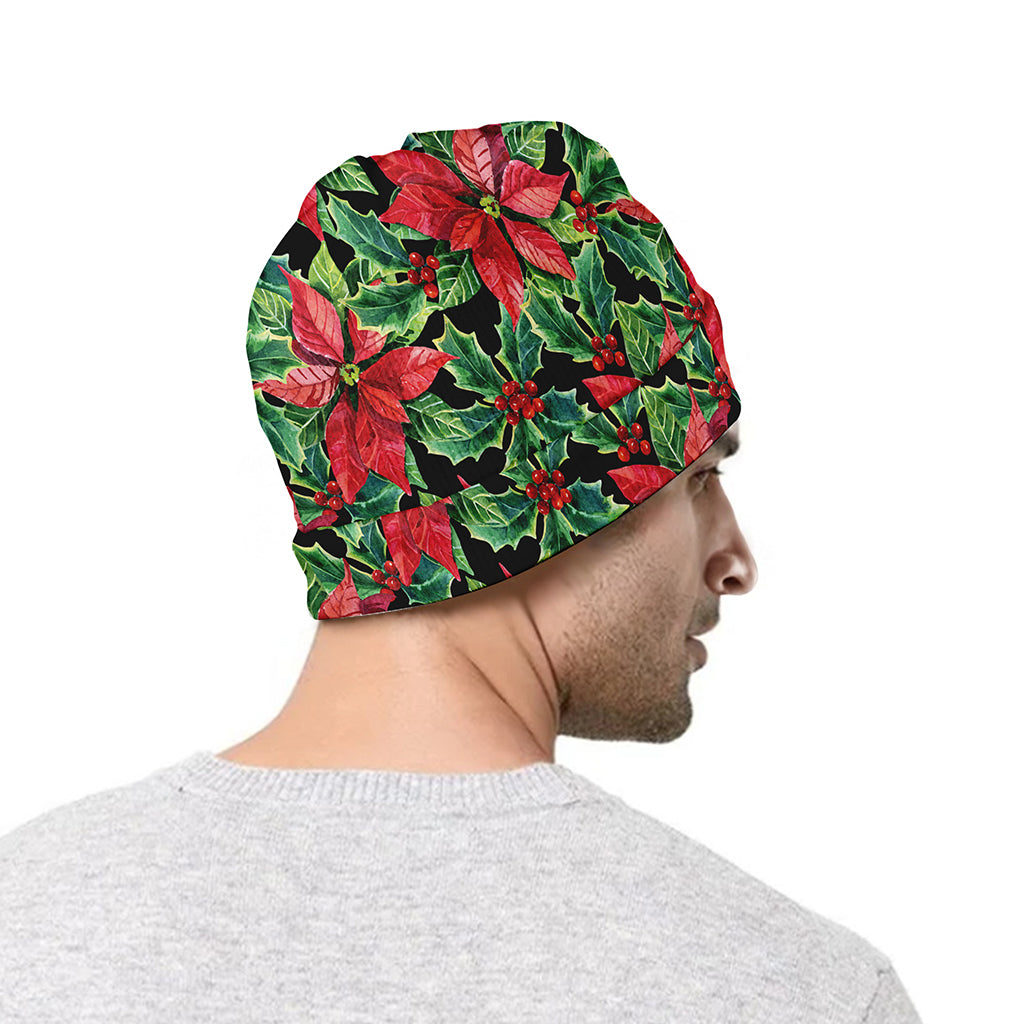 Watercolor Poinsettia Pattern Print Beanie
