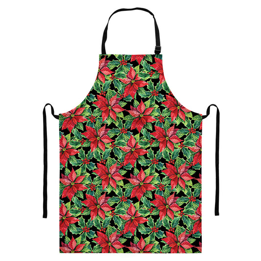 Watercolor Poinsettia Pattern Print Bib Apron With Pocket