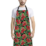 Watercolor Poinsettia Pattern Print Bib Apron With Pocket