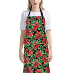 Watercolor Poinsettia Pattern Print Bib Apron With Pocket