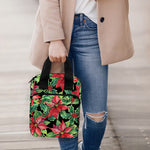 Watercolor Poinsettia Pattern Print Bible Tote Bag