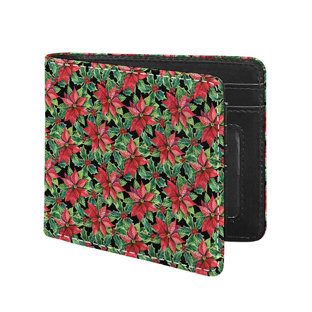 Watercolor Poinsettia Pattern Print Bifold Wallet