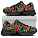 Watercolor Poinsettia Pattern Print Black Chunky Shoes