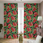 Watercolor Poinsettia Pattern Print Blackout Pencil Pleat Curtains