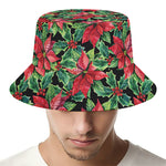 Watercolor Poinsettia Pattern Print Bucket Hat