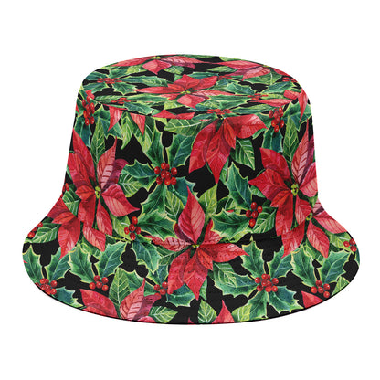 Watercolor Poinsettia Pattern Print Bucket Hat