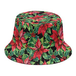 Watercolor Poinsettia Pattern Print Bucket Hat
