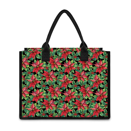 Watercolor Poinsettia Pattern Print Canvas Tote Bag