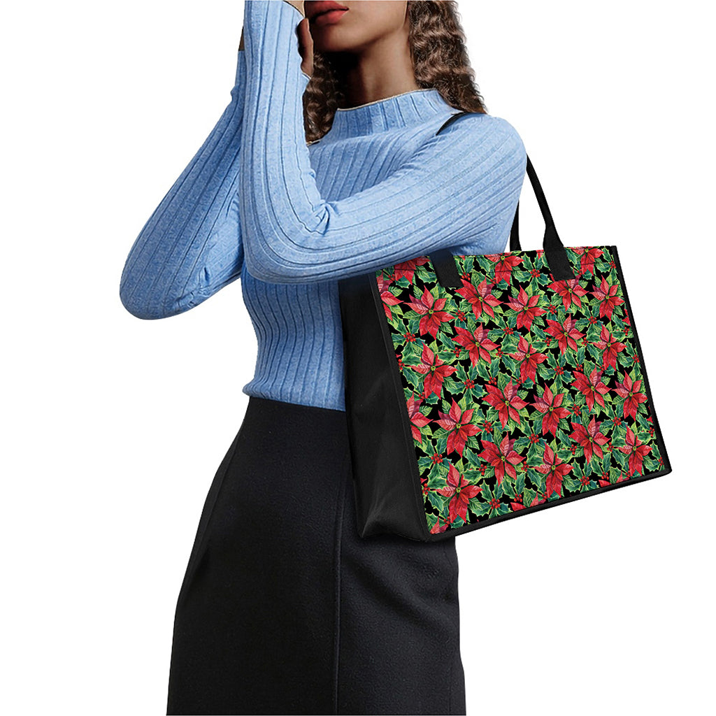 Watercolor Poinsettia Pattern Print Canvas Tote Bag