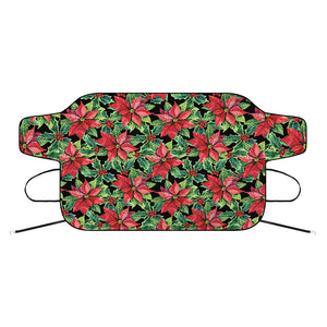 Watercolor Poinsettia Pattern Print Car Windshield Snow Cover