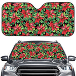 Watercolor Poinsettia Pattern Print Car Windshield Sun Shade