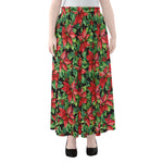 Watercolor Poinsettia Pattern Print Chiffon Maxi Skirt