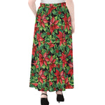 Watercolor Poinsettia Pattern Print Chiffon Maxi Skirt