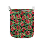 Watercolor Poinsettia Pattern Print Collapsible Laundry Basket