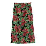 Watercolor Poinsettia Pattern Print Cotton Front Slit Maxi Skirt
