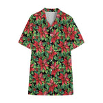 Watercolor Poinsettia Pattern Print Cotton Hawaiian Shirt
