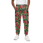 Watercolor Poinsettia Pattern Print Cotton Pants