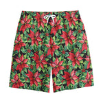 Watercolor Poinsettia Pattern Print Cotton Shorts