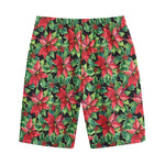 Watercolor Poinsettia Pattern Print Cotton Shorts