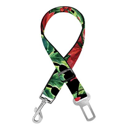 Watercolor Poinsettia Pattern Print Dog Seat Belt