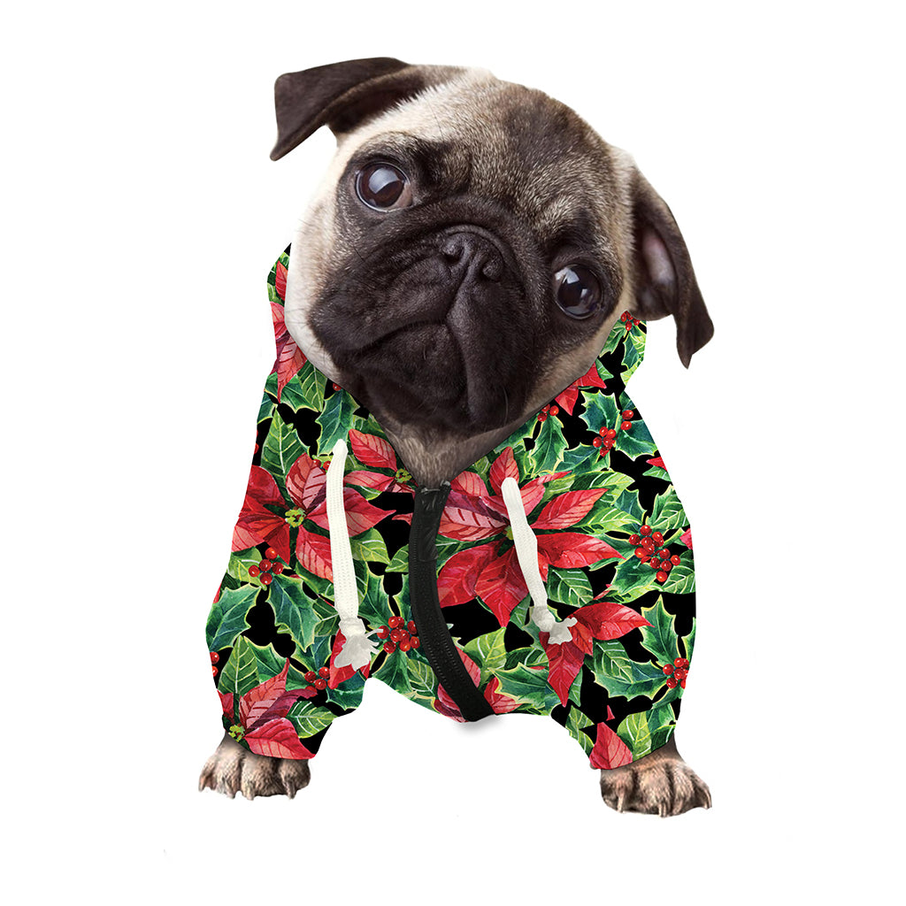 Watercolor Poinsettia Pattern Print Dog Zip Up Hoodie