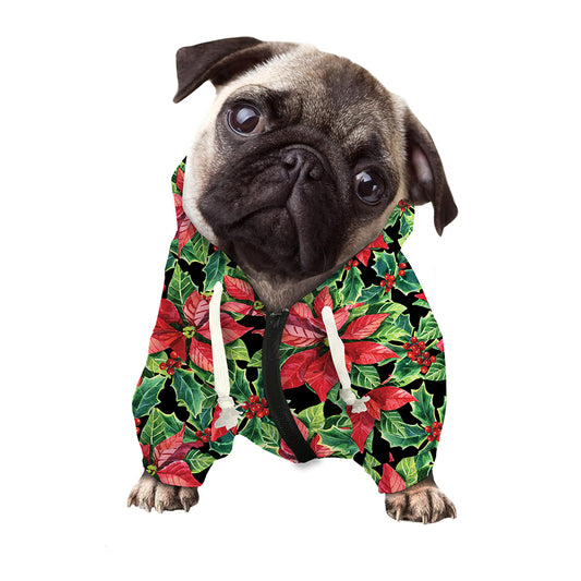 Watercolor Poinsettia Pattern Print Dog Zip Up Hoodie