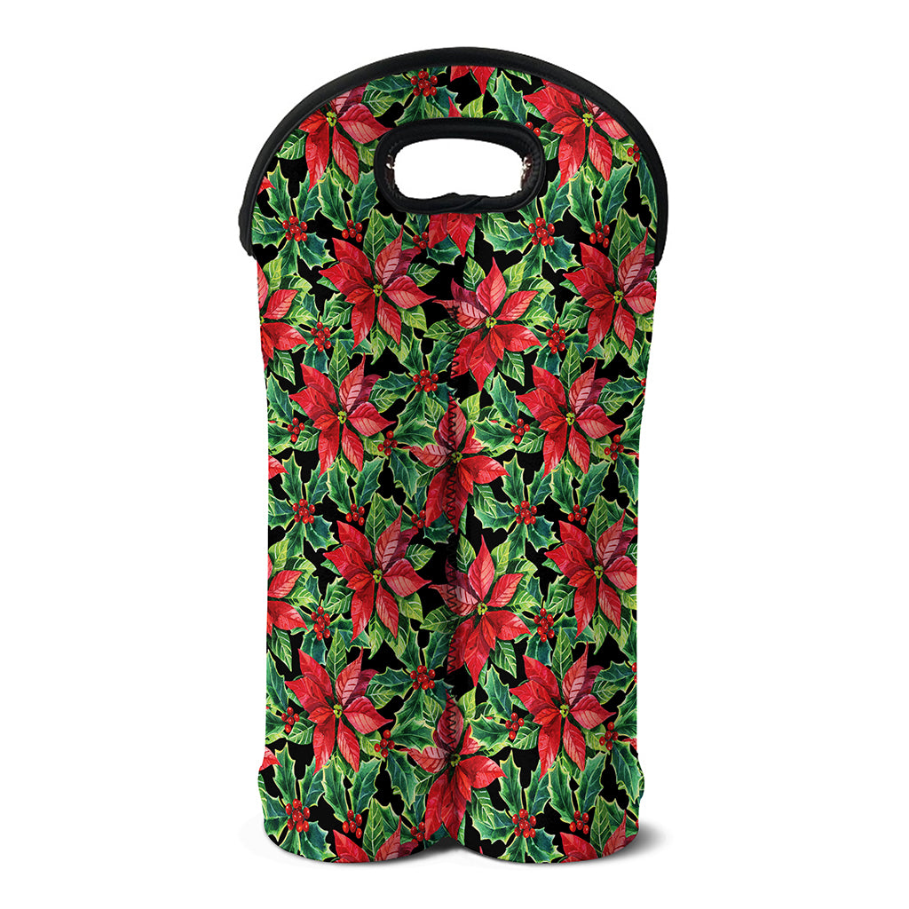 Watercolor Poinsettia Pattern Print Double Neoprene Wine Tote
