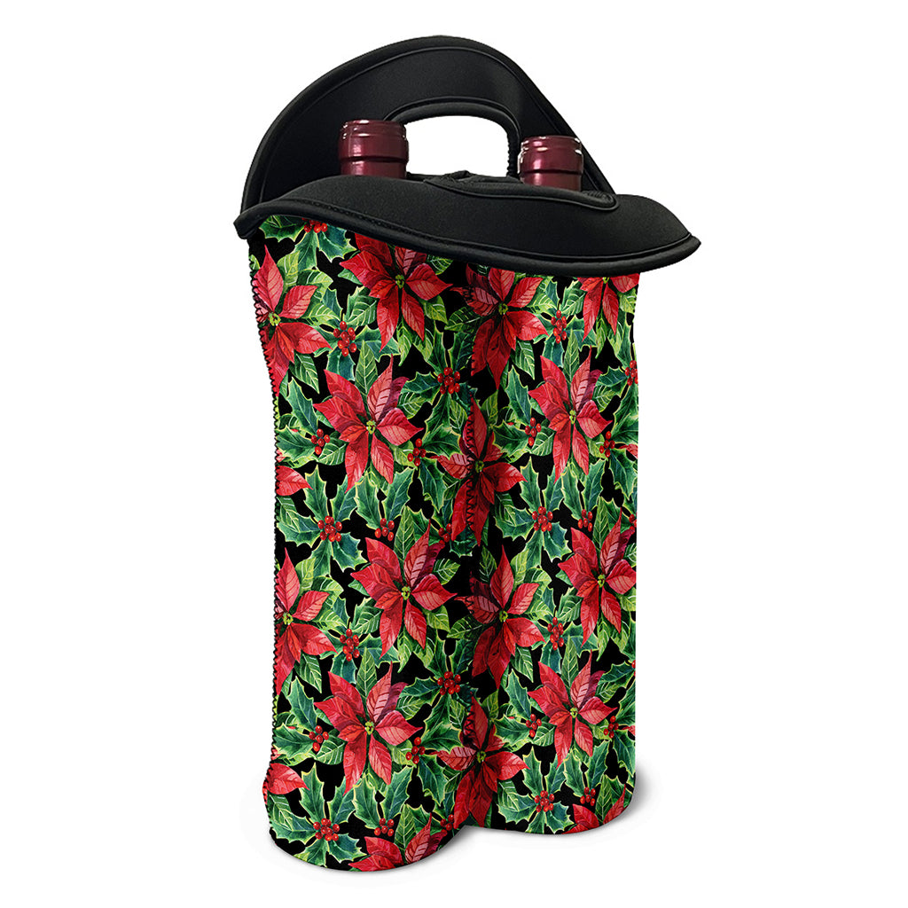 Watercolor Poinsettia Pattern Print Double Neoprene Wine Tote