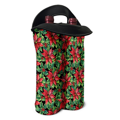 Watercolor Poinsettia Pattern Print Double Neoprene Wine Tote