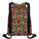 Watercolor Poinsettia Pattern Print Drawstring Backpack