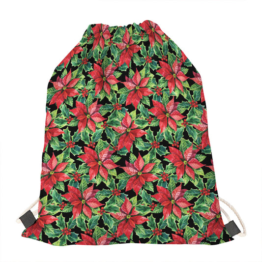 Watercolor Poinsettia Pattern Print Drawstring Bag