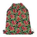 Watercolor Poinsettia Pattern Print Drawstring Bag