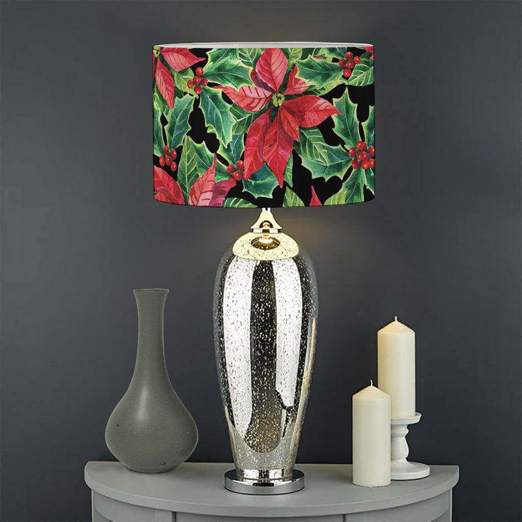 Watercolor Poinsettia Pattern Print Drum Lamp Shade