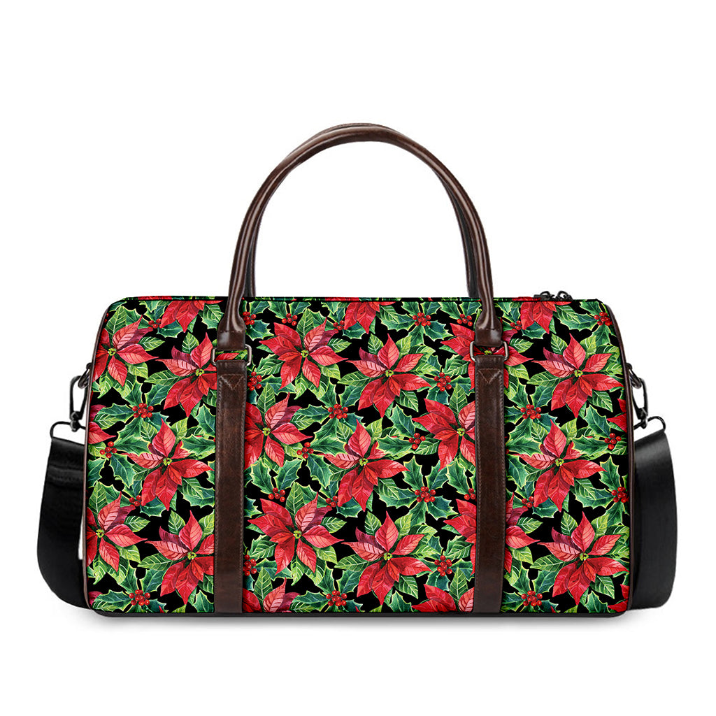 Watercolor Poinsettia Pattern Print Duffle Bag