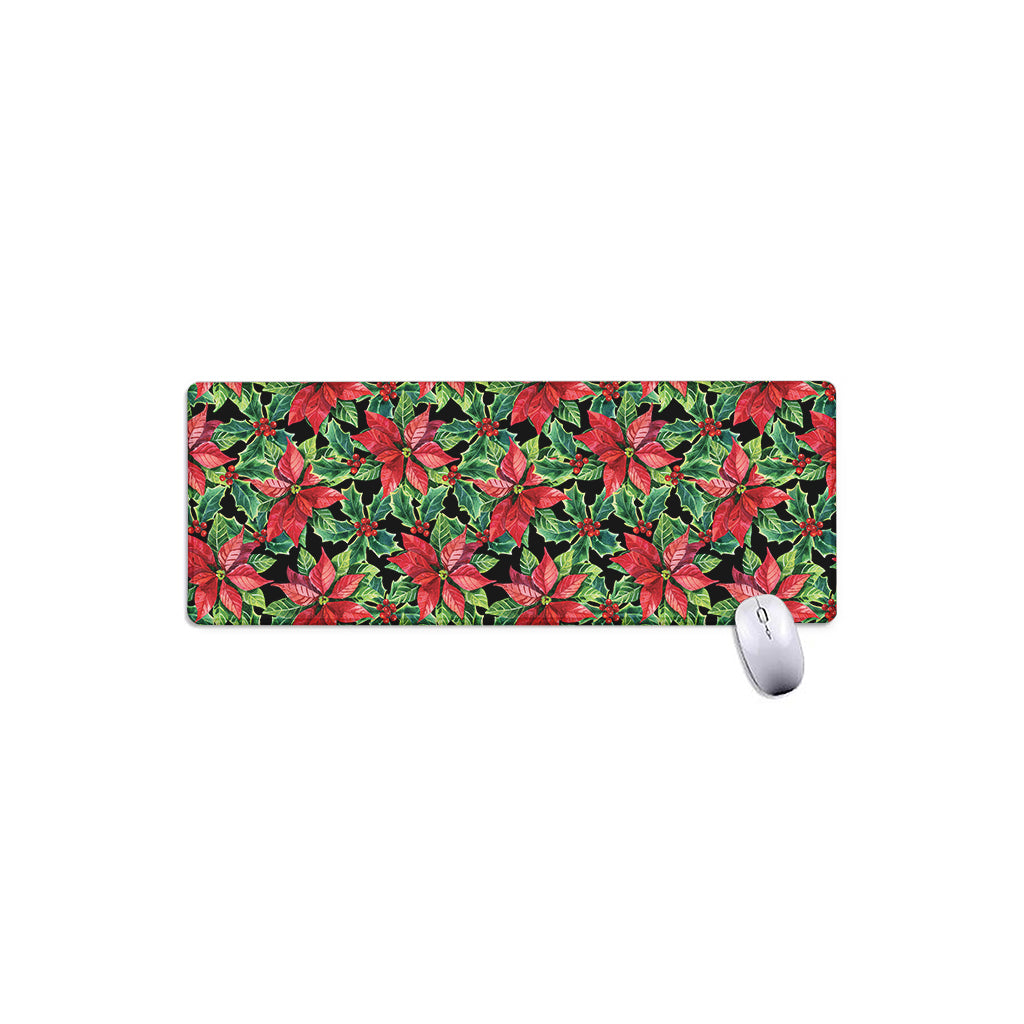 Watercolor Poinsettia Pattern Print Extended Mouse Pad