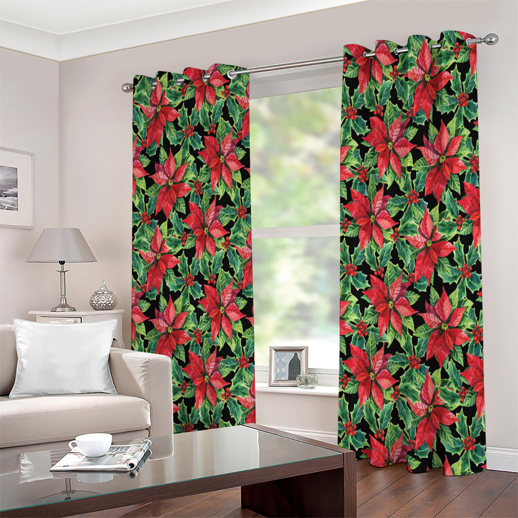 Watercolor Poinsettia Pattern Print Extra Wide Grommet Curtains