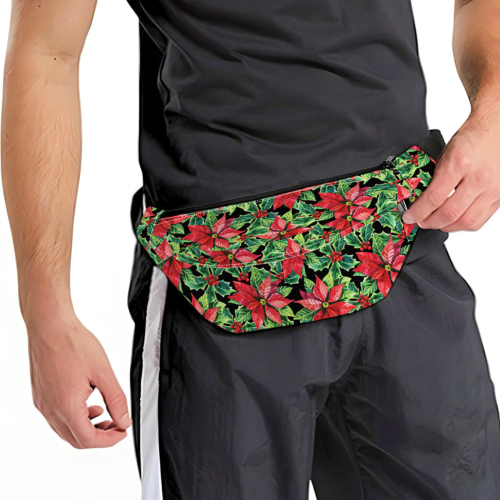 Watercolor Poinsettia Pattern Print Fanny Pack