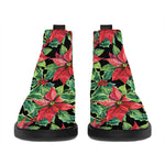 Watercolor Poinsettia Pattern Print Flat Ankle Boots