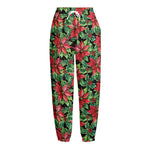Watercolor Poinsettia Pattern Print Fleece Lined Knit Pants