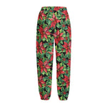 Watercolor Poinsettia Pattern Print Fleece Lined Knit Pants