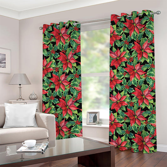 Watercolor Poinsettia Pattern Print Grommet Curtains