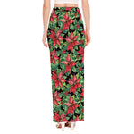 Watercolor Poinsettia Pattern Print High Slit Maxi Skirt