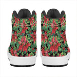 Watercolor Poinsettia Pattern Print High Top Leather Sneakers