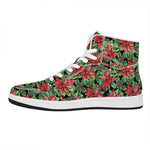 Watercolor Poinsettia Pattern Print High Top Leather Sneakers