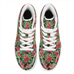 Watercolor Poinsettia Pattern Print High Top Leather Sneakers