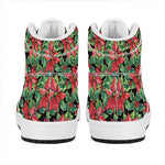 Watercolor Poinsettia Pattern Print High Top Leather Sneakers