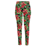 Watercolor Poinsettia Pattern Print High-Waisted Pocket Leggings