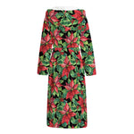 Watercolor Poinsettia Pattern Print Hooded Bathrobe