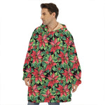 Watercolor Poinsettia Pattern Print Hoodie Blanket