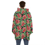 Watercolor Poinsettia Pattern Print Hoodie Blanket